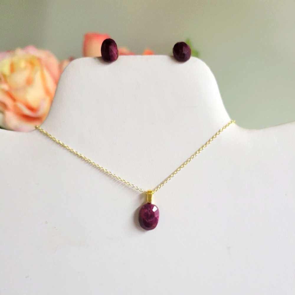 Sale 18kgp 1ct Natural Faceted Garnet Handmade Necklace
